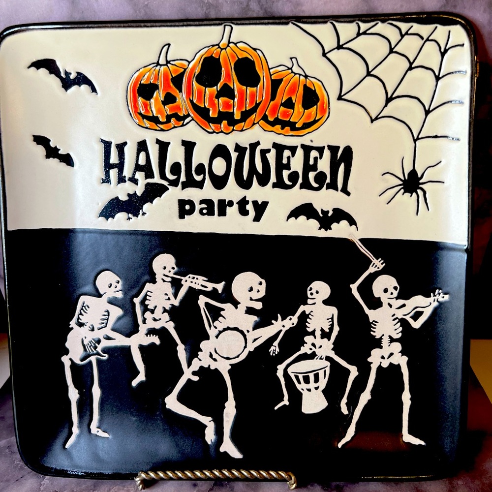 Halloween Party Skeleton Music Band Salad Plate Guitar Banjo Trumpet Violin